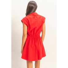 Load image into Gallery viewer, Red Shirred Collard Mini Dress