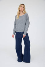 Load image into Gallery viewer, CONTRAST TRIM OFF SHOULDER LONG SLEEVE SWEATER: BLACK