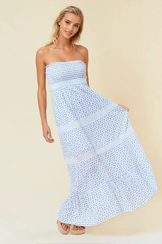 Embroidered Trim Smocked Tube Maxi Dress