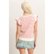 Load image into Gallery viewer, Taffy Pink Scalloped Striped Ruffle Top