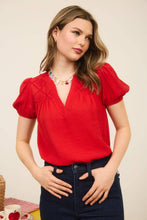 Load image into Gallery viewer, Red Eyelet Puff Sleeve Top