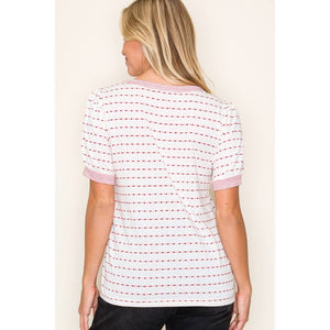 Red Stripe Contrast Dotted Top
