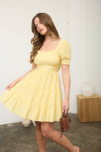 Load image into Gallery viewer, Yellow Sq Neck Tiered Mini Dress
