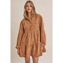 Load image into Gallery viewer, OLIVE MEADOW MARKET ARTISAN DAISY EMBROIDERED CORDUROY MINI DRESS