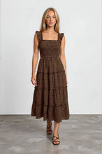 Load image into Gallery viewer, Brown Plaid Smocked Midi Dress