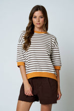 Load image into Gallery viewer, Taupe &amp; Orange Colorblock Drop Sleeve Top