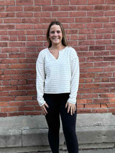 Load image into Gallery viewer, Cream Stripe Split Neck Top