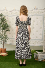 Load image into Gallery viewer, Black Floral Puff Sleeve Smocked Dress
