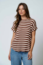 Load image into Gallery viewer, Brown Stripe Textured Round Neck Top