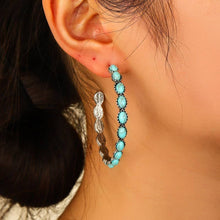 Load image into Gallery viewer, WESTERN TURQ STONE HOOP EARRINGS