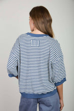 Load image into Gallery viewer, TEXTURED STRIPE DROP SHOULDER KNIT TOP: LIGHT DENIM