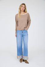 Load image into Gallery viewer, CONTRAST TRIM OFF SHOULDER LONG SLEEVE SWEATER: BLACK