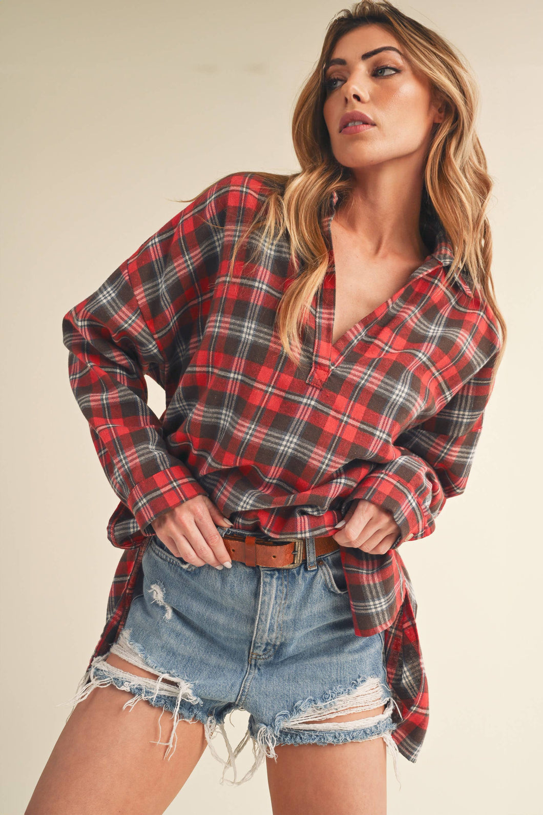 Red Plaid Pullover Flannel
