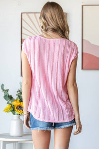 Pink Stripe Textured Cap Sleeve Top