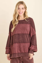 Load image into Gallery viewer, Hot Cocoa Mineral Washed Striped Contrast Sweatshirt
