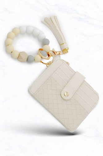 Silicone Bead Gold Holder Keychain: Ivory