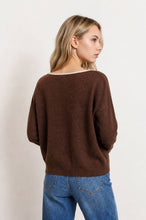 Load image into Gallery viewer, CONTRAST TRIM OFF SHOULDER LONG SLEEVE SWEATER: BLACK
