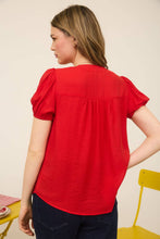 Load image into Gallery viewer, Red Eyelet Puff Sleeve Top