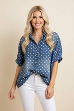 Load image into Gallery viewer, Polka Dot Button Front Denim Shirt