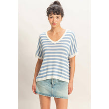 Load image into Gallery viewer, Blue Striped V-Neck Dolman Top