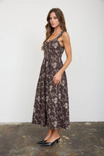 Load image into Gallery viewer, Brown Embroidered Floral Midi Dress