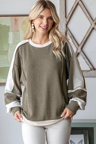 Olive Color Block Rib Top