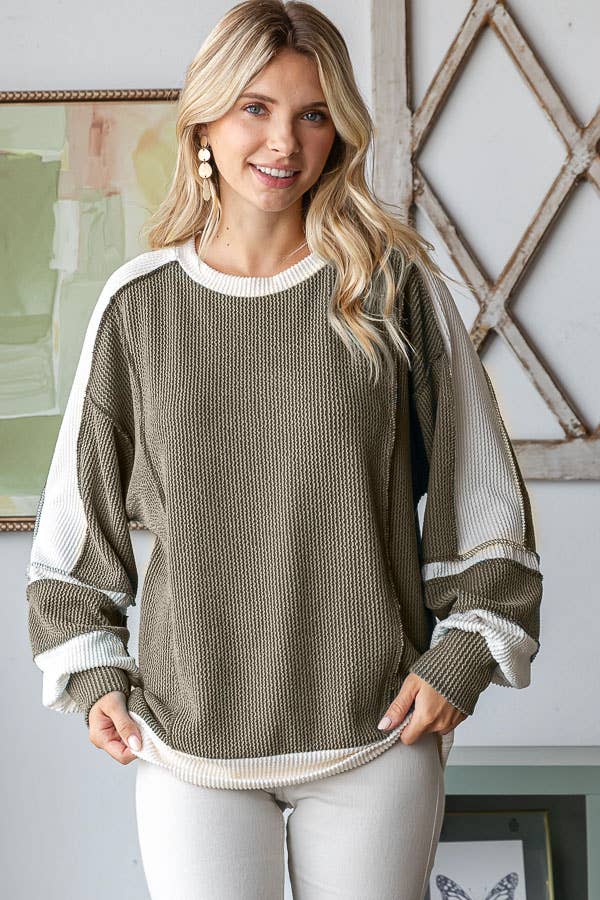 Olive Color Block Rib Top