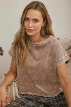 Load image into Gallery viewer, WASHED SHORT SLEEVE BOXY KNIT TOP: OLIVE