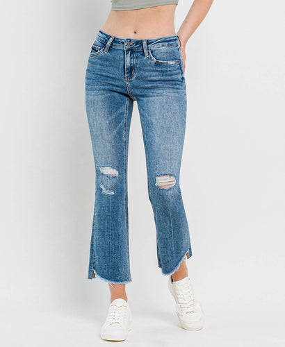Vervet Mid Rise Raw Hem Ankle Kick Flare Jeans