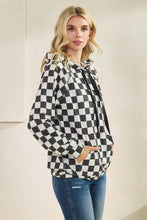 Load image into Gallery viewer, Black Checkerboard Print Drawstring Hoodie