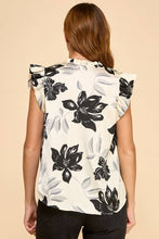 Load image into Gallery viewer, Black &amp; White Floral Ruffle Sleeve V-Neck Top