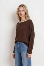 Load image into Gallery viewer, CONTRAST TRIM OFF SHOULDER LONG SLEEVE SWEATER: BLACK