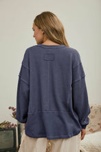 Load image into Gallery viewer, Denim Blue Split Neck Raw Edge Top