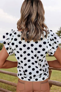 Polka Dot Print Ruffled Sleeve Top