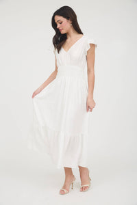 Black Ruffle Shirred Waist Midi Dress