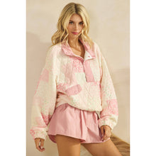 Load image into Gallery viewer, Pink Textured Contrast Quarterzip Sweatshirt