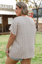 Load image into Gallery viewer, Geometric Khaki Ruffled Sleeve Top