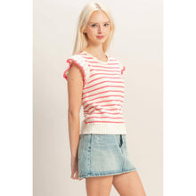 Load image into Gallery viewer, Taffy Pink Scalloped Striped Ruffle Top