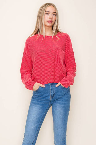 Red Ribbed Round Top w/Pocket