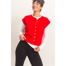 Load image into Gallery viewer, Red Rolled Edge Button Front Sweater Vest