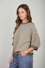 Load image into Gallery viewer, TEXTURED STRIPE DROP SHOULDER KNIT TOP: LIGHT DENIM