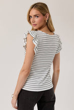 Load image into Gallery viewer, Black Stripe Ruffle Cap Sleeve Tank