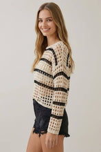 Load image into Gallery viewer, Black &amp; Ivory Boho Striped Sweater