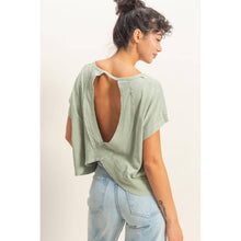 Load image into Gallery viewer, Sage Green Acid Washed Cross Detail Open Back Top
