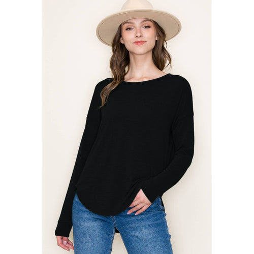 Black Round Neck Long Sleeve Top