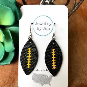 Iowa Football Earrings (Medium): Black W/Yellow Stitches