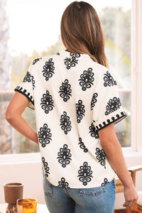 Geometric Print V Neck Top