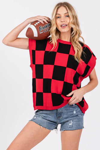 Red & Black Checkered Sweater Vest