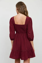 Load image into Gallery viewer, Burgundy Lace Trim Square Neck Mini Dress
