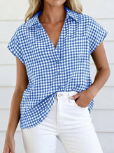 Load image into Gallery viewer, Light Blue Gingham Button Down Summer Top